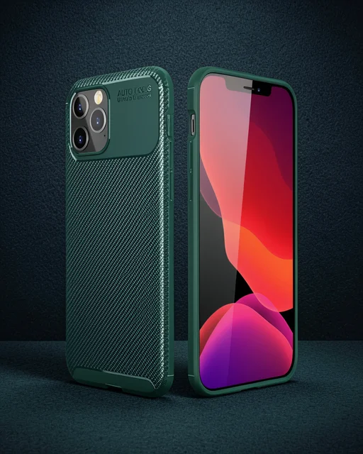 Apple İphone 11 Pro Max Kılıf Auto Focus Karbon Kapak - Yeşil