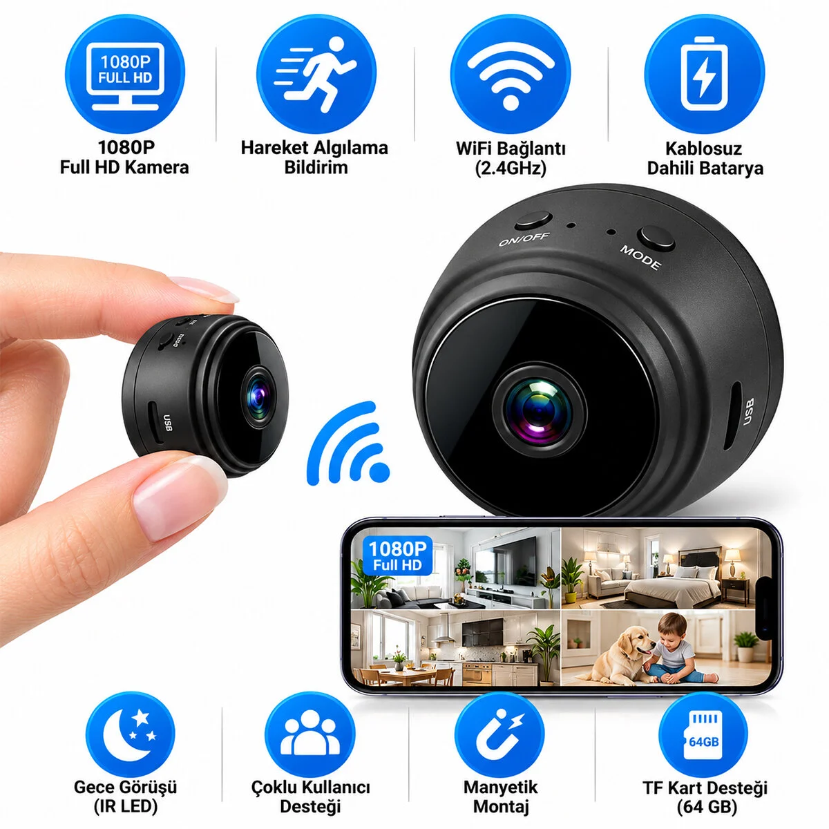 Wifi Hd Mini Battery Ip Kamera Uzaktan İzlenebilen 20FPS-15FPS A9 görsel 3