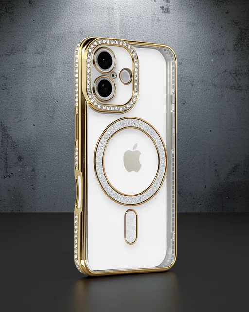 Apple İphone 16 Kılıf Joke Simli Magneticsafe Kılıf - Gold