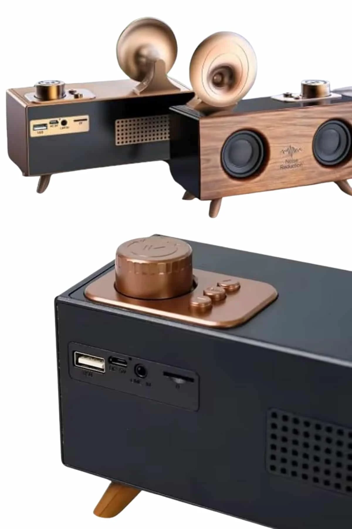 Bluetooth Nostalji Speaker Radyo Gramofon Ahşap Renk Vintage Yeni Nesil görsel 2