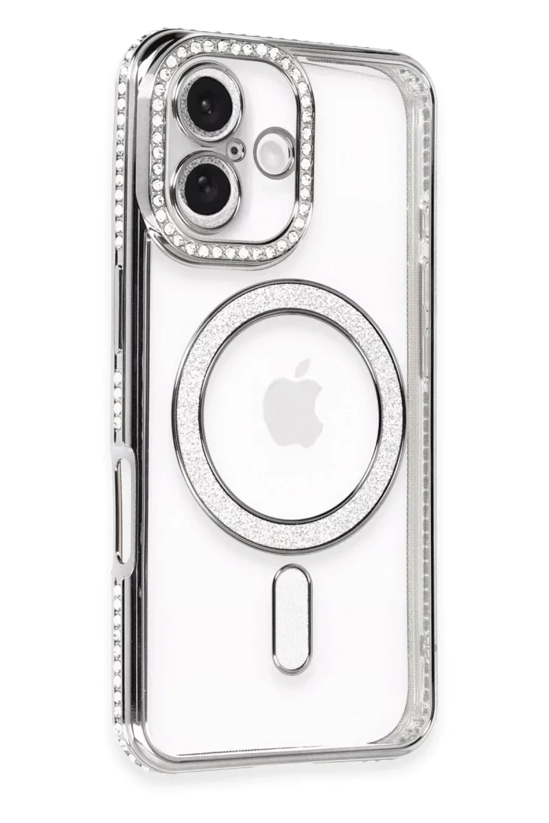 Apple iPhone 16 Kılıf Joke Simli Magneticsafe Kılıf - Gri