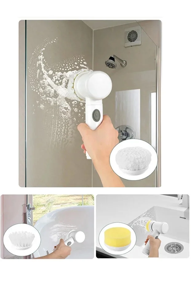 Şarjlı Elektrikli Temizlik Fırçası Mutfak Banyo Lavabo ve Küvet İçin Çok Amaçlı Döner Fırça görsel 2