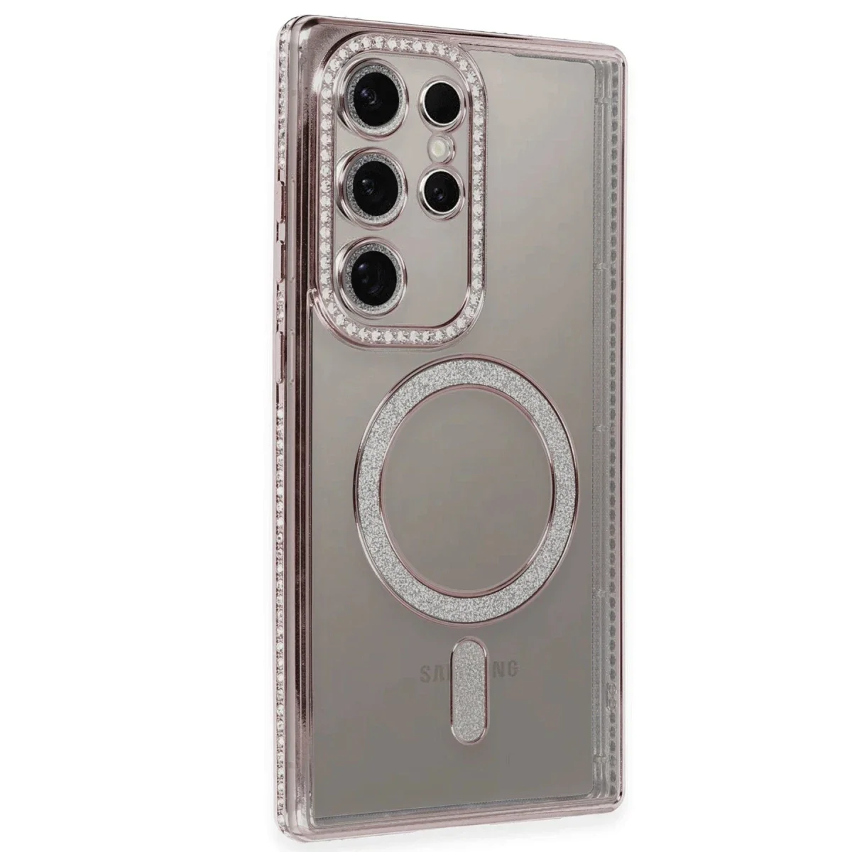 Samsung Galaxy S24 Ultra Kılıf Joke Simli Magneticsafe Kılıf - Pembe