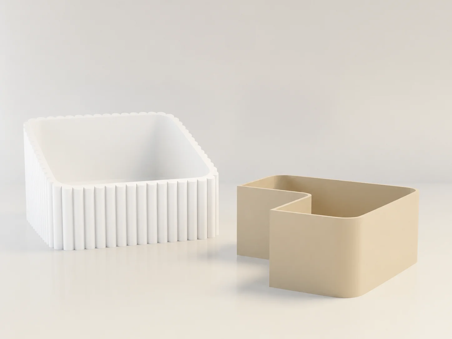 3D Baskı Fıstık Kasesi - Çift Hazneli Kabuk Ayırıcı Sunum Kasesi - Beyaz Bej görsel 2