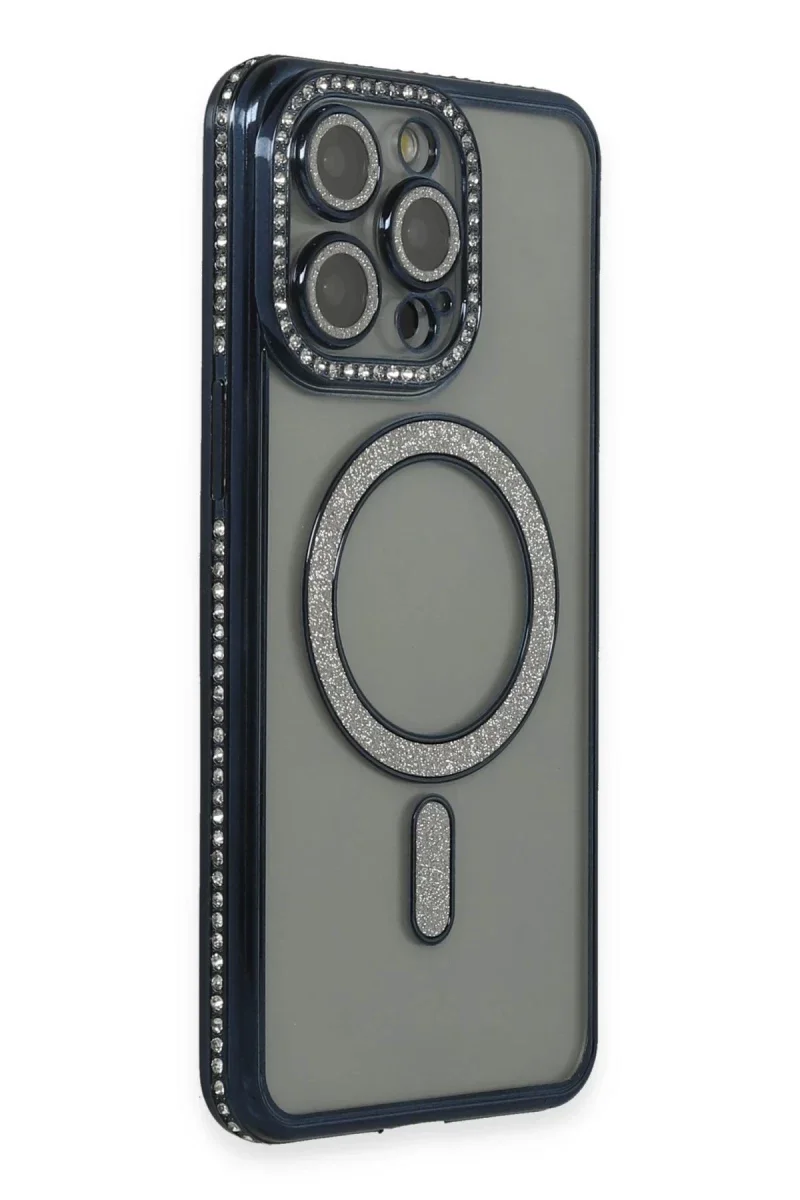 Apple iPhone 14 Pro Kılıf Joke Simli Magneticsafe Kılıf - Lacivert