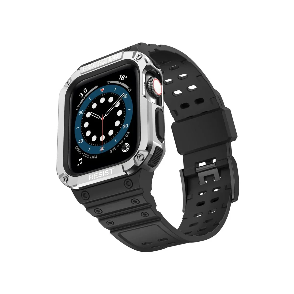 Apple Watch 42mm KR401 Silikon Kordon - Siyah-Gümüş