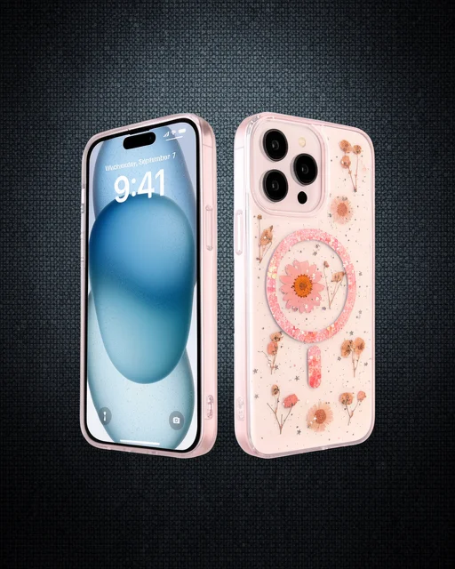 Apple İphone 14 Pro Max Kılıf Daisy Simli Magsafe Kapak - Pembe