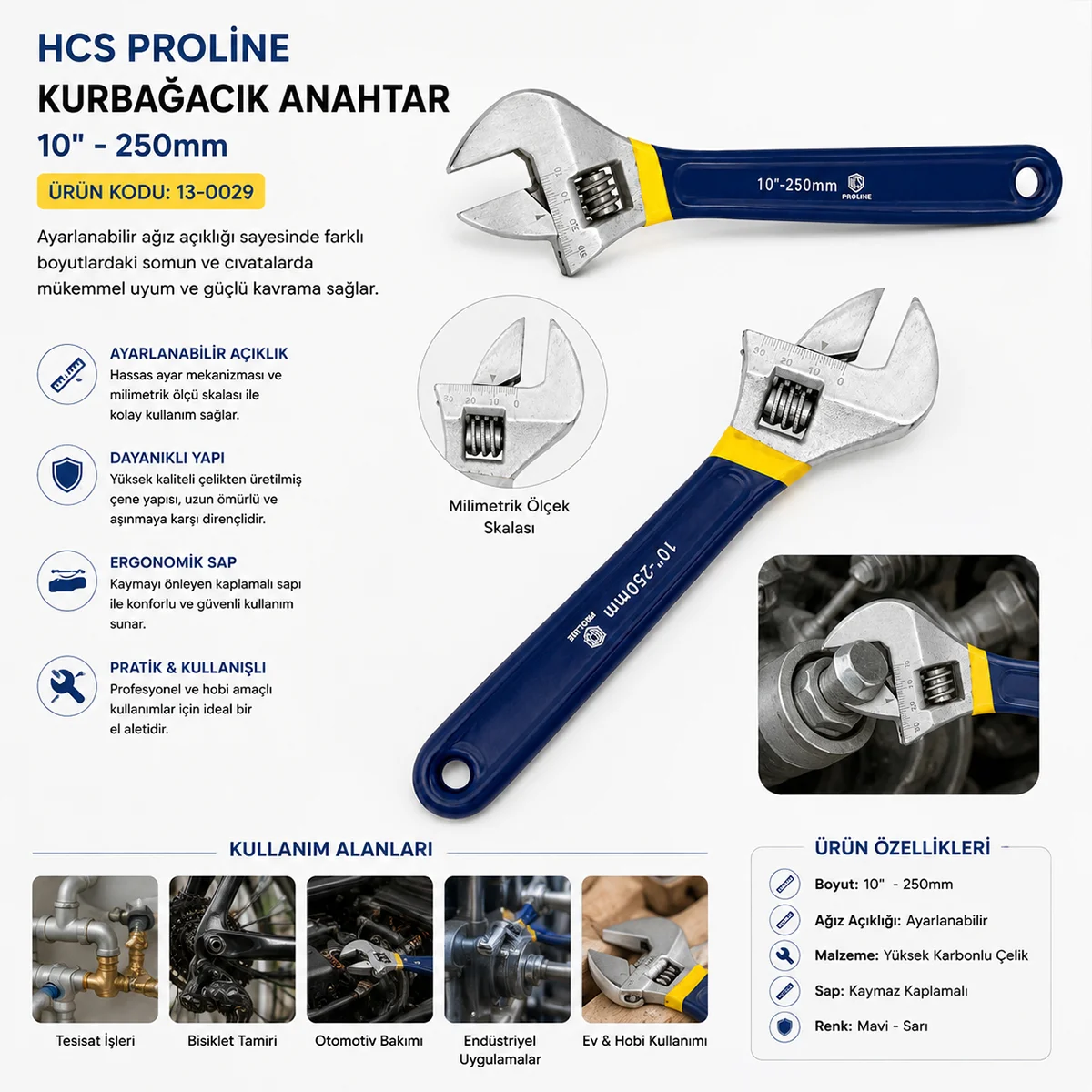 250 mm (10'') Ayarlı Kurbağacık Anahtar görsel 3