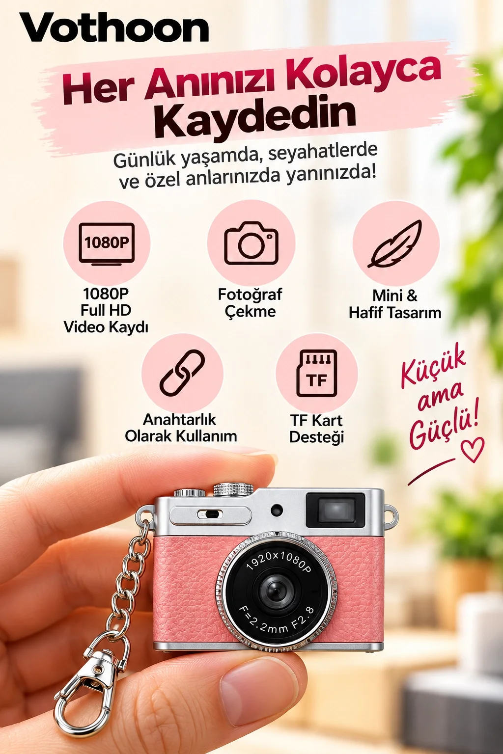 Mini Retro Dijital Kamera 1080P Full HD Fotoğraf & Video Çekimi LCD Ekran Mini Kamera TF Kart Destekli görsel 3