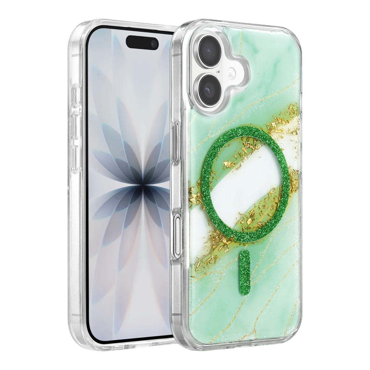 Onegif Apple iPhone 17 Lotus Simli Magsafe Kapak - Yeşil