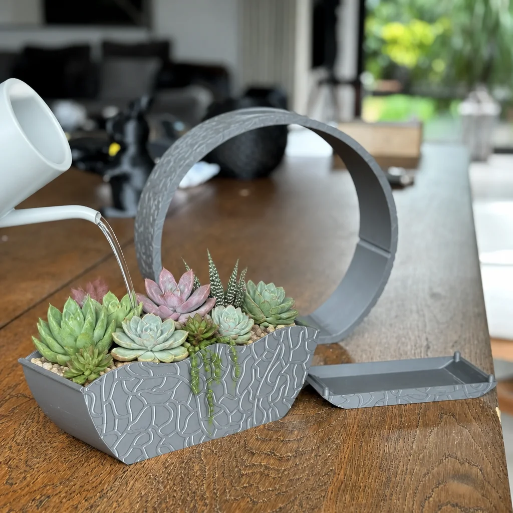 3D Baskı Self-Watering Planter - Kendi Kendini Sulayan Saksı-Gri görsel 2