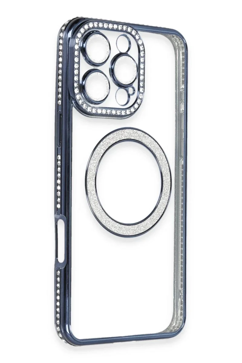 Apple iPhone 16 Pro Max Kılıf Joke Simli Magneticsafe Kılıf - Lacivert görsel 2