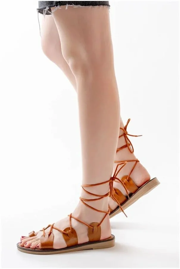 Kadın Sandalet Hakiki Bilekten Ortopedik Bağlamalı Rahatlatıcı Deri görsel 5