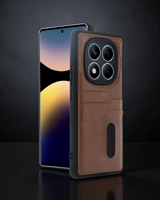 Xiaomi Redmi Note 14 Pro 5g Kılıf Sara Kartvizitli Deri Kılıf - Taba