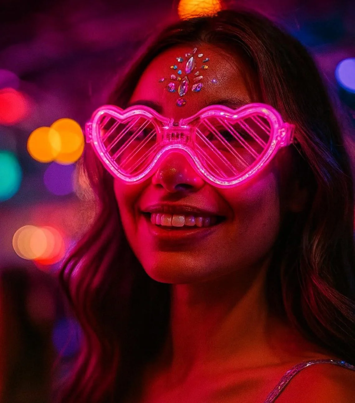 Pembe LED Işıklı Kalp Gözlük – 3 Modlu Parti - Glow Gözlüğü görsel 2