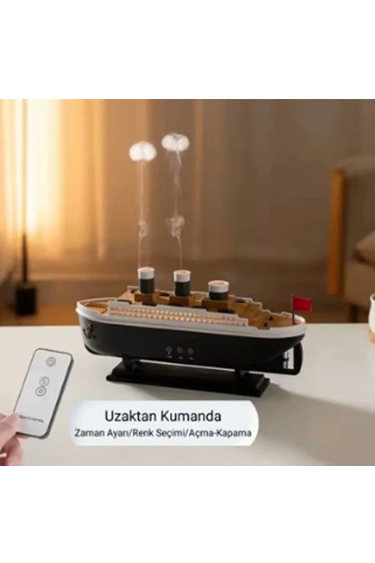 Titanic Gemi Hava Nemlendirici Işıklı Fonksiyonlu Buhar Makinesi Kumandalı görsel 4