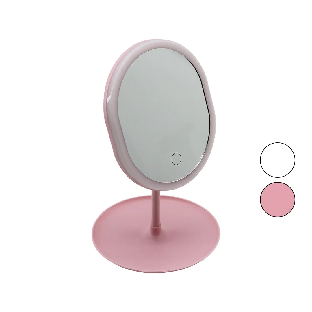 Yuvarlak- Düz Kenar 7 İnç Ledli - Usb Şarjlı Makyaj Aynası 90°TAKILIKLI Ayakr.pls 17.5CM