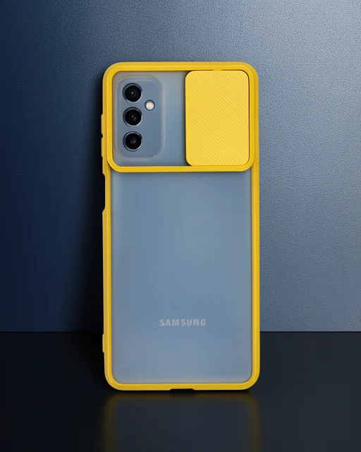Samsung Galaxy M52 5g Kılıf Palm Buzlu Kamera Sürgülü Silikon - Sarı