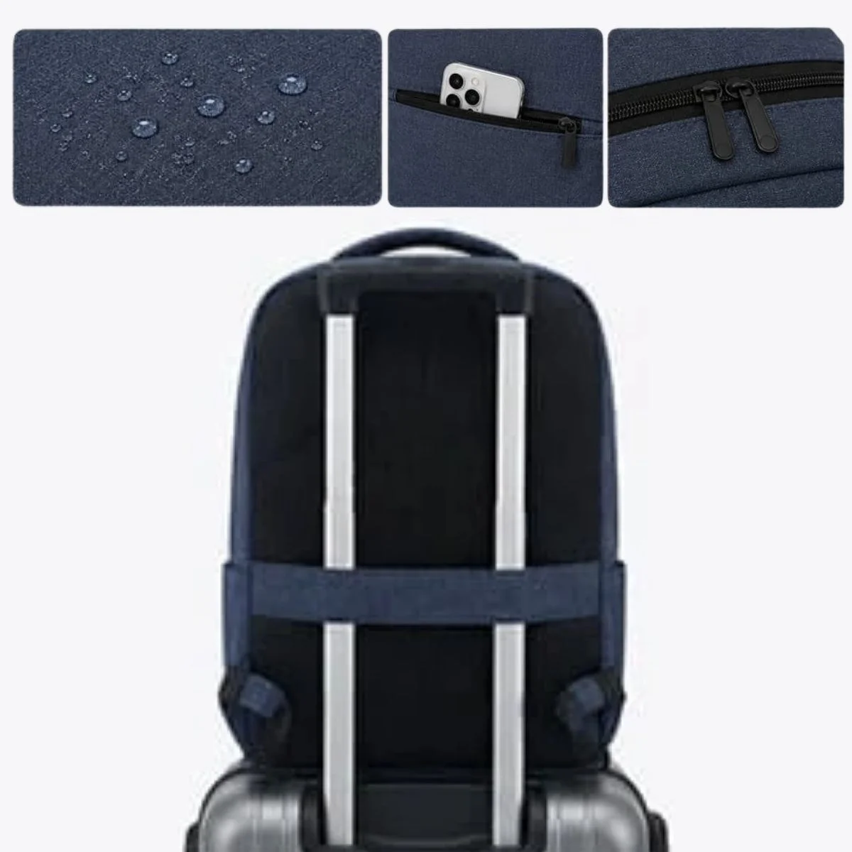 Lacivert Laptop Sırt Çantası, Bilgisayar Korumalı İç Bölmeli Notebook Çantası, Organizer Cepli ve USB Şarj Portlu görsel 2