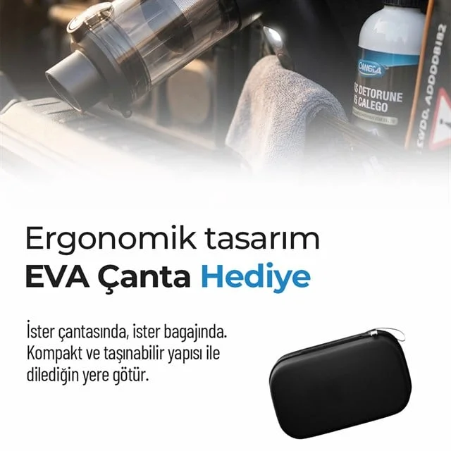 Snapron SNV-3001 100W 17000PA Şarjlı ni Araç ve Ev Süpürgesi + EVA Taşıma Çantalı Çok Fonksiyonlu Set görsel 5