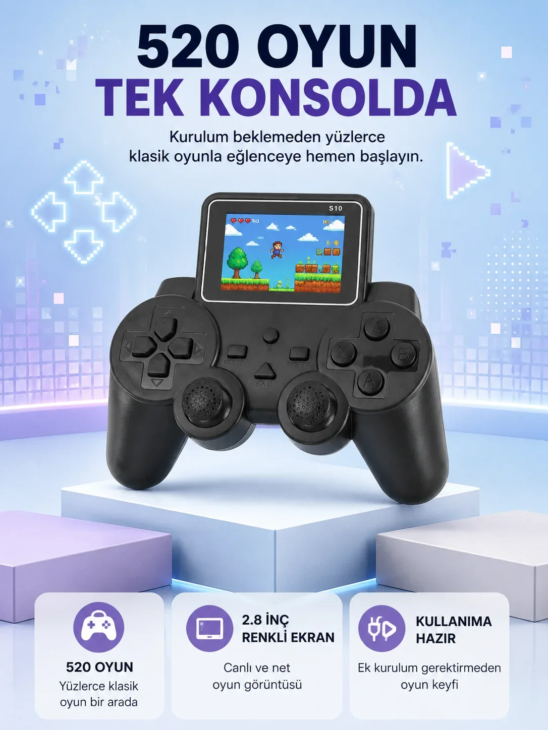 S10 Retro Oyun Konsolu Taşınabilir 2.8 İnç Ekran Ergonok Nostalji Yeni Nesil