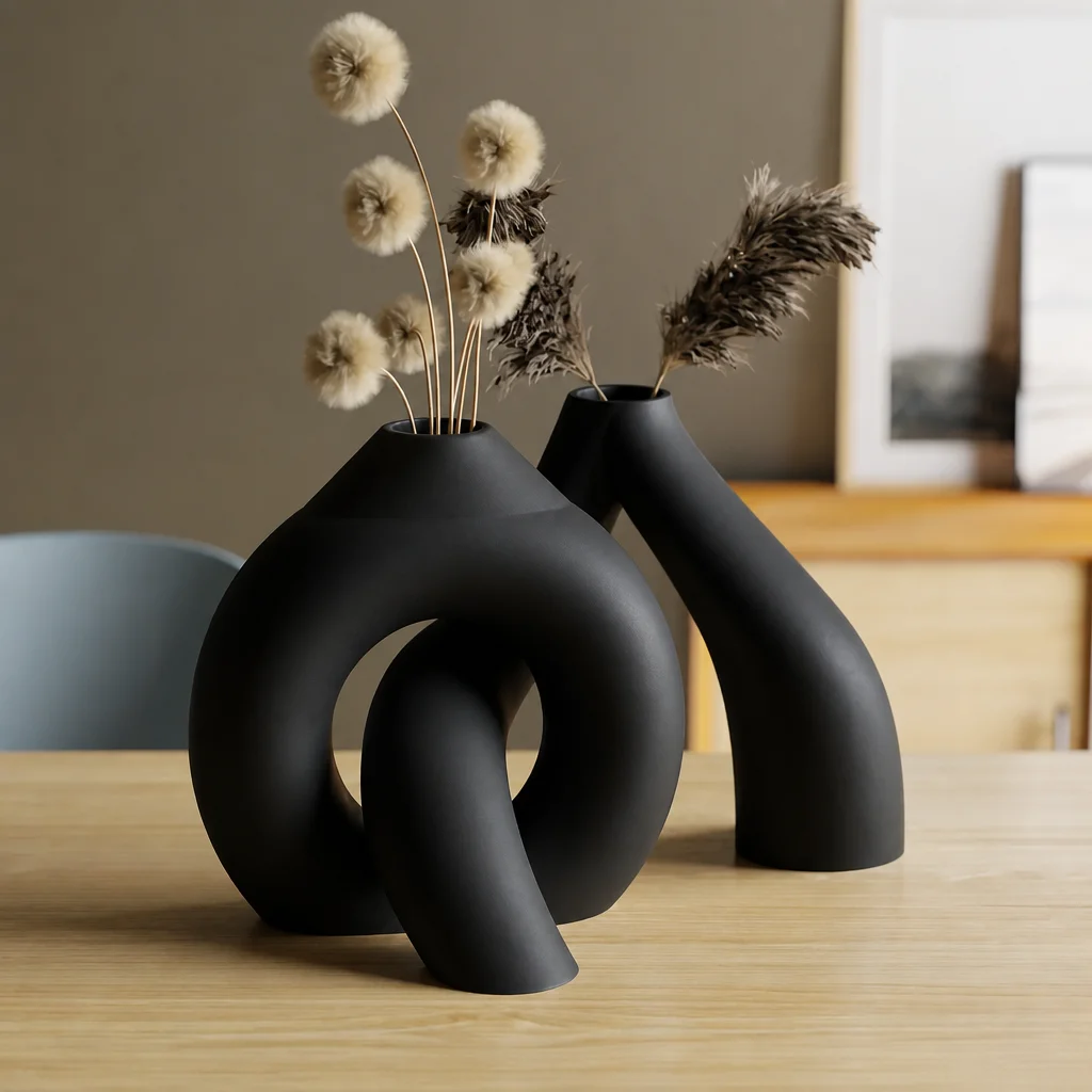 3D Baskı Interlocking Vazo - İç İçe Geçen Dekoratif Vazo-Siyah