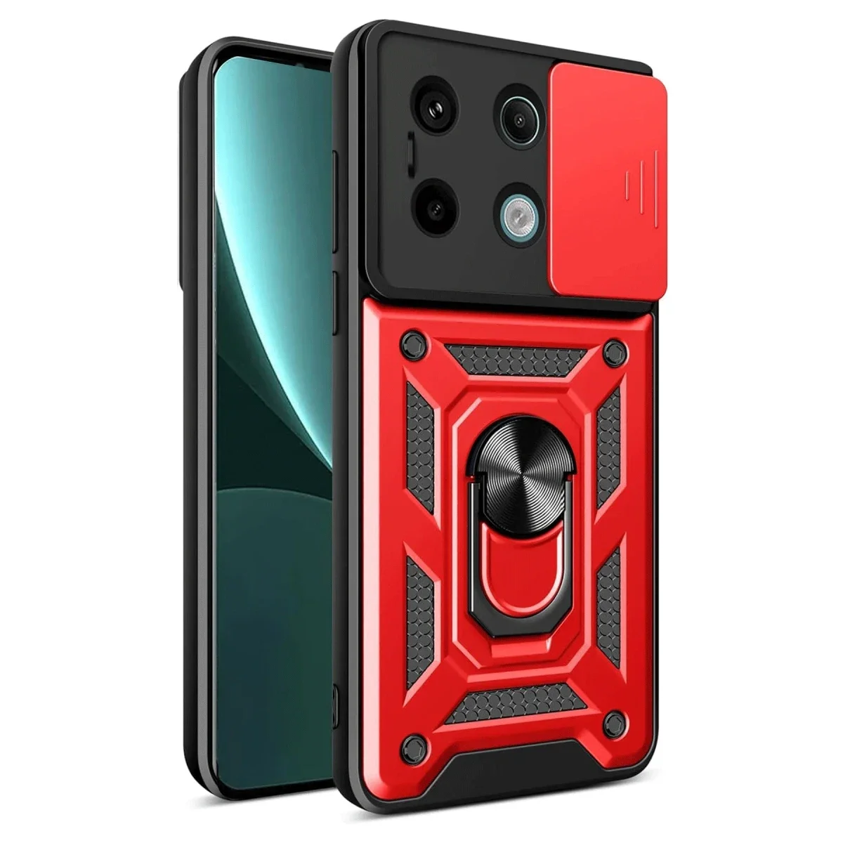 Xiaomi Redmi Note 13 Pro 4G Pars Lens Yüzüklü Silikon - Kırmızı