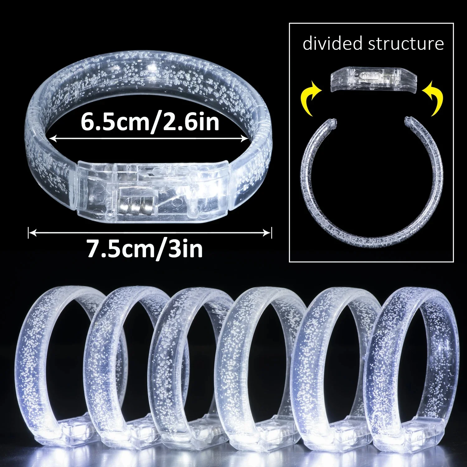 Beyaz-Gümüş Led Işıklı Baskı Yapılabilen Pilli Bileklik Bilezik 1,5 cm Genişlik görsel 4