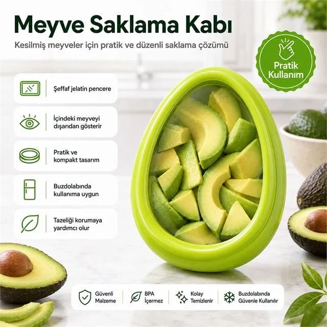SN-38870 Sebze Meyve Saklama Kabı Avokado Şeklinde Yeşil görsel 3