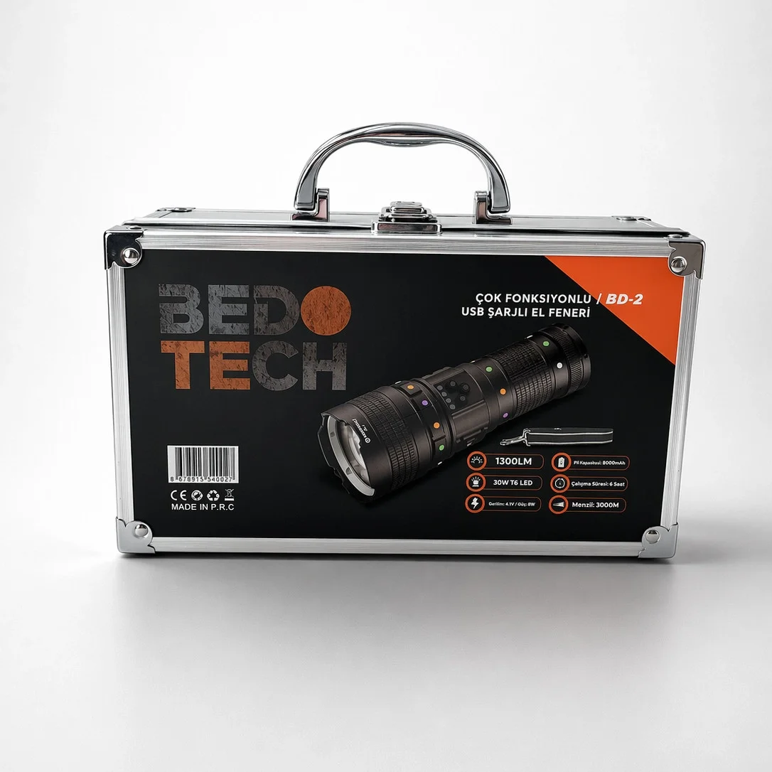 BD-2 30W TG LED Alüminyum Alaşımlı Zoomlu Type-C Şarjlı El Feneri görsel 6