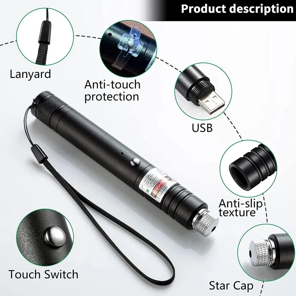 100MW Desen Başlıklı USB Şarjlı Yeşil Lazer Pointer görsel 4