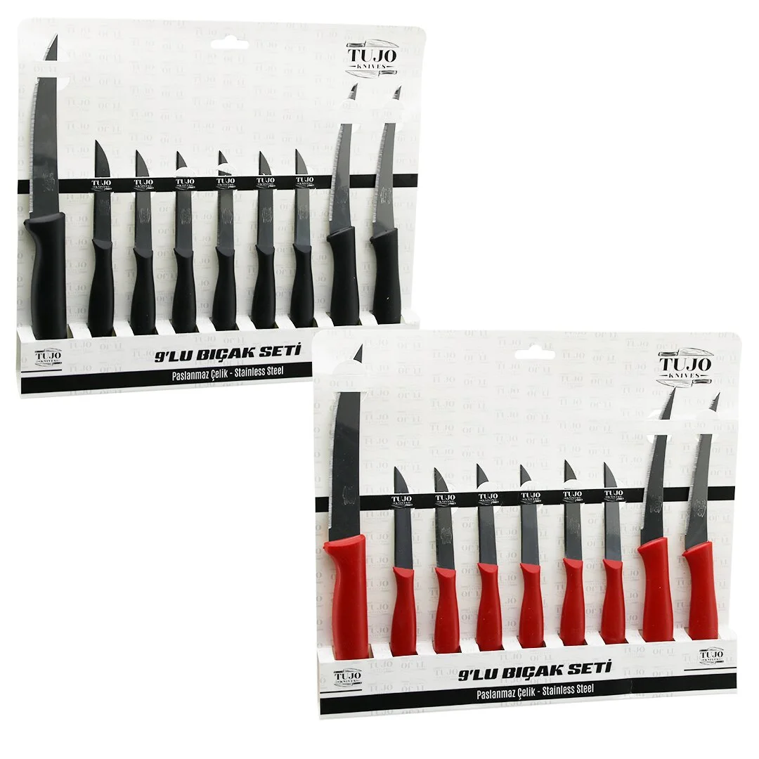9PCS Tırtırlı Bıçak Seti 1AD 24CM Ekmek 2AD 10CM Sebze 6AD 6.5CM Meyve