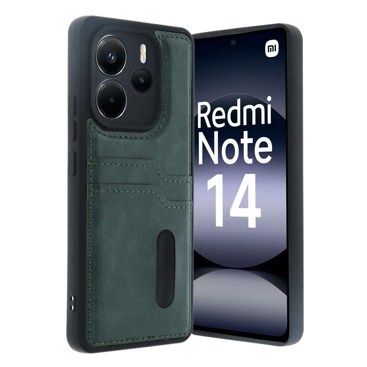 Xiaomi Redmi Note 14 4G Kılıf Sara Kartvizitli Deri Kılıf - Koyu Yeşil