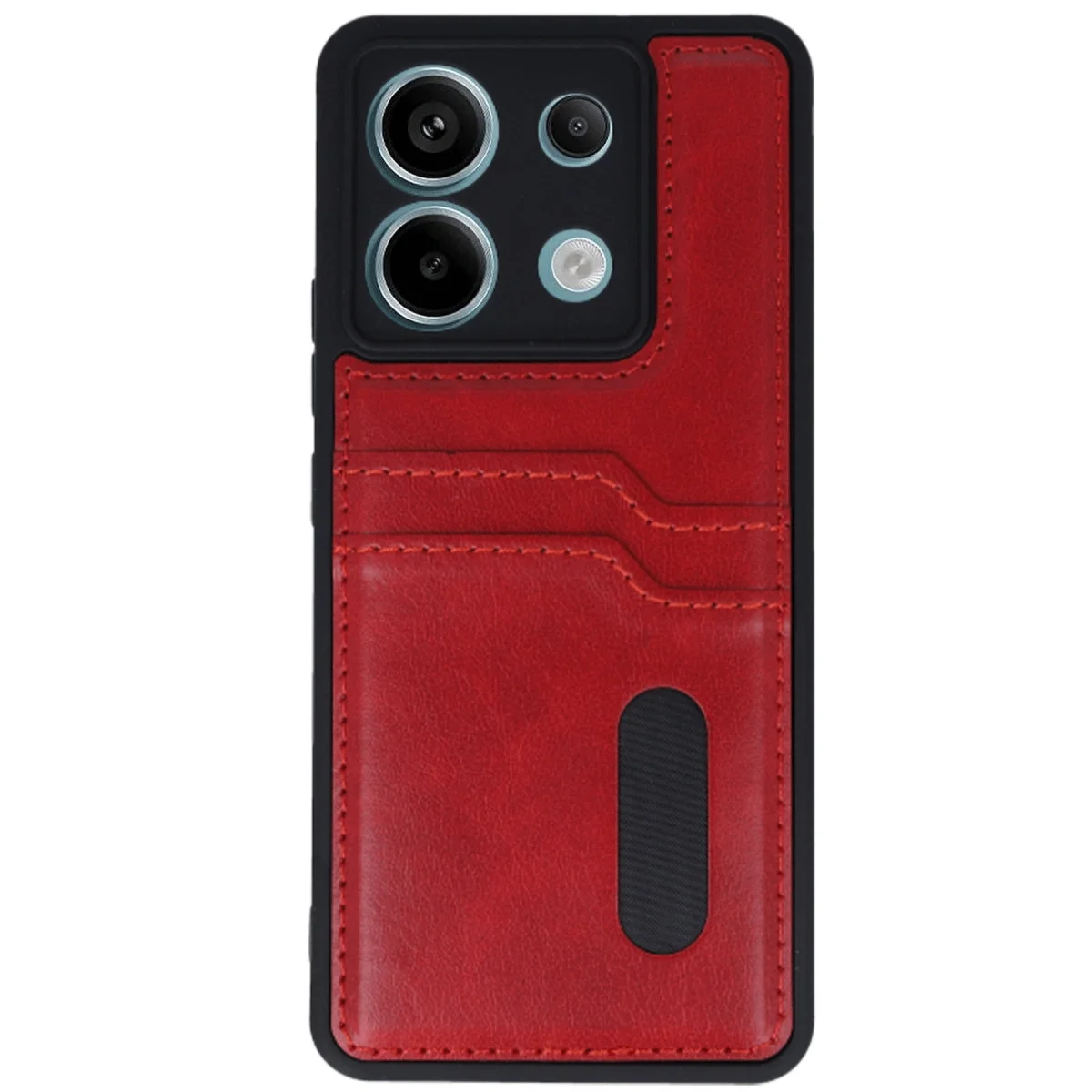 Xiao Red Note 13 Pro 4g Kılıf Sara Kartvizitli Deri Kılıf - Kırmızı görsel 2