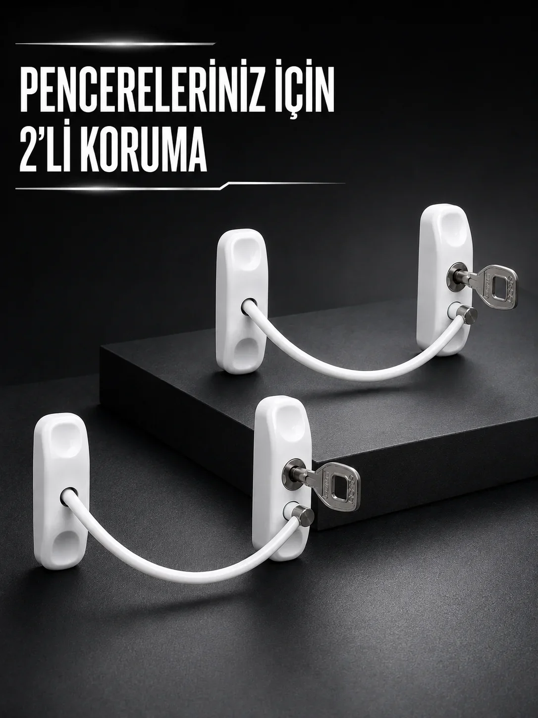 Beyaz Kablolu Pencere Kilidi 2 Adet Çocuk Koruma ve Pencere Emniyet Aparatı