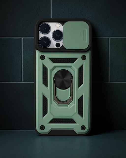 Apple İphone 15 Pro Max Kılıf Pars Lens Yüzüklü Silikon - Yeşil