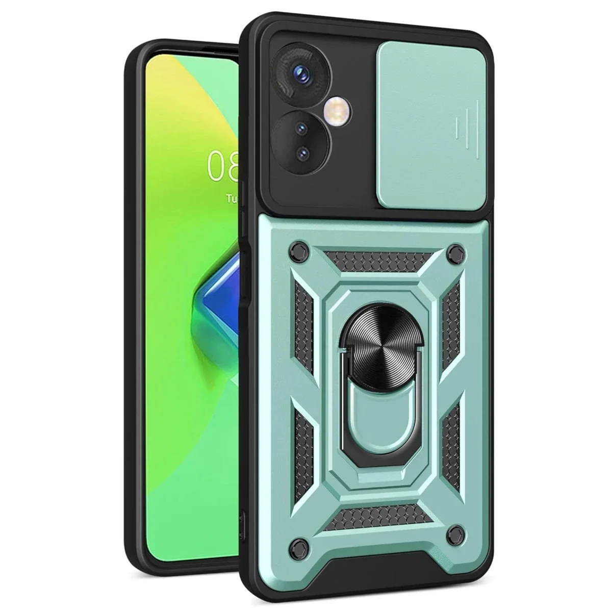 İnfinix Hot 30 4G Kılıf Pars Lens Yüzüklü Silikon - Yeşil