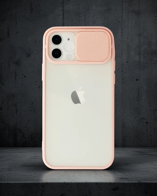 Apple İphone 12 Kılıf Palm Buzlu Kamera Sürgülü Silikon - Pembe