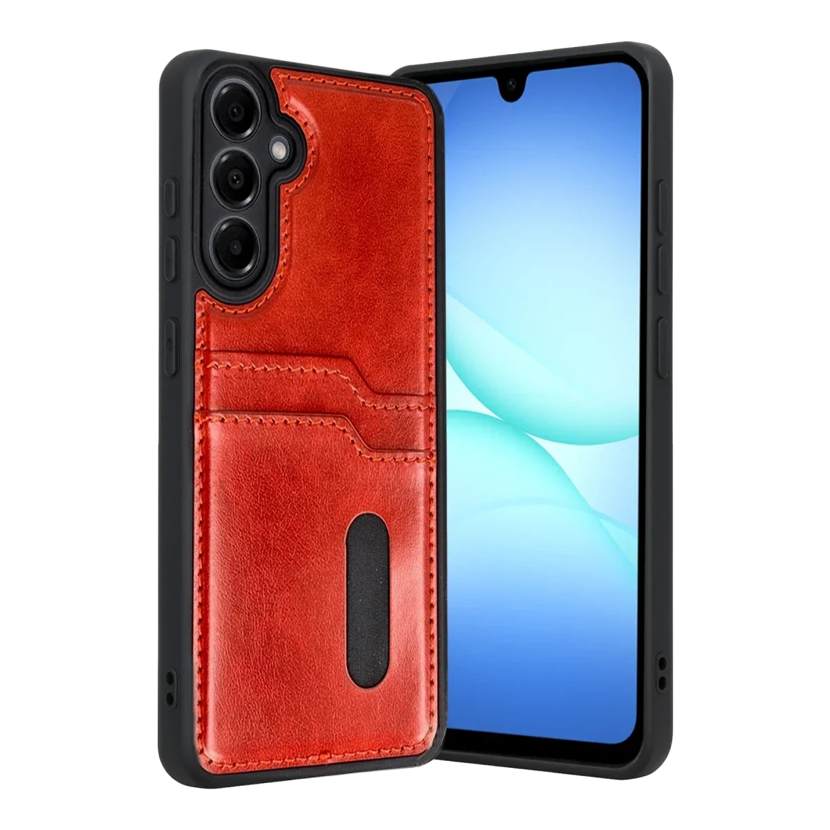 Samsung Galaxy A17 5G Sara Kartvizitli Deri Kılıf - Kırmızı