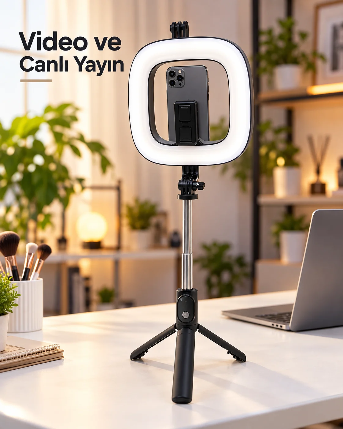 Type C Şarjlı RGB Halka Işık Manyetik Telefon Tutuculu Fotoğraf ve Video Standı görsel 3