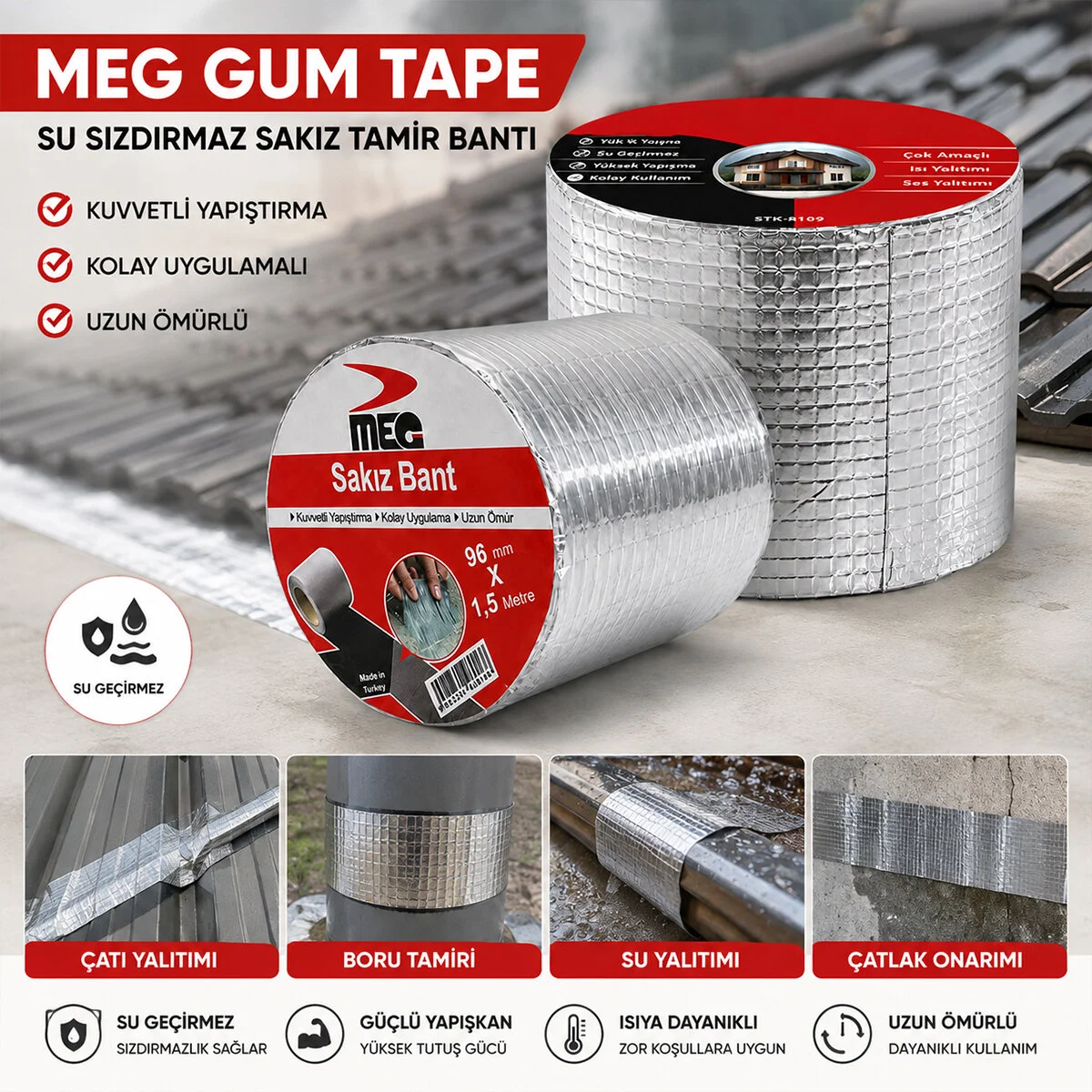 Gum Tape 96MMX1.5MT Su Sızdırmaz Sakız Tar Bantı görsel 3