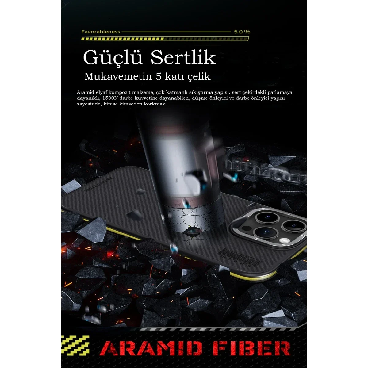 Joko Apple iPhone 15 Pro Kılıf Aramid 600D Kevlar Karbon Fiber Magsafe Kapak - Lacivert görsel 3