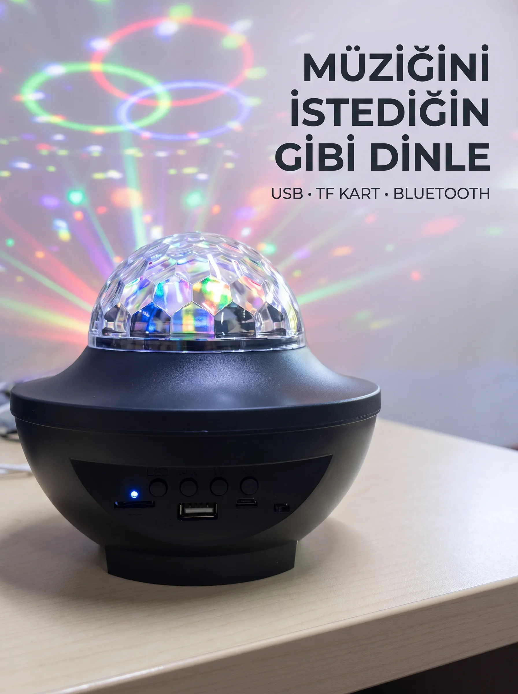 Bluetooth Müzikli Disko Işığı RGB Parti Projektörü Dahili Hoparlör USB cro SD Destekli