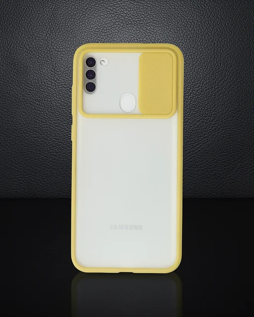 Samsung Galaxy A11 Kılıf Palm Buzlu Kamera Sürgülü Silikon - Sarı