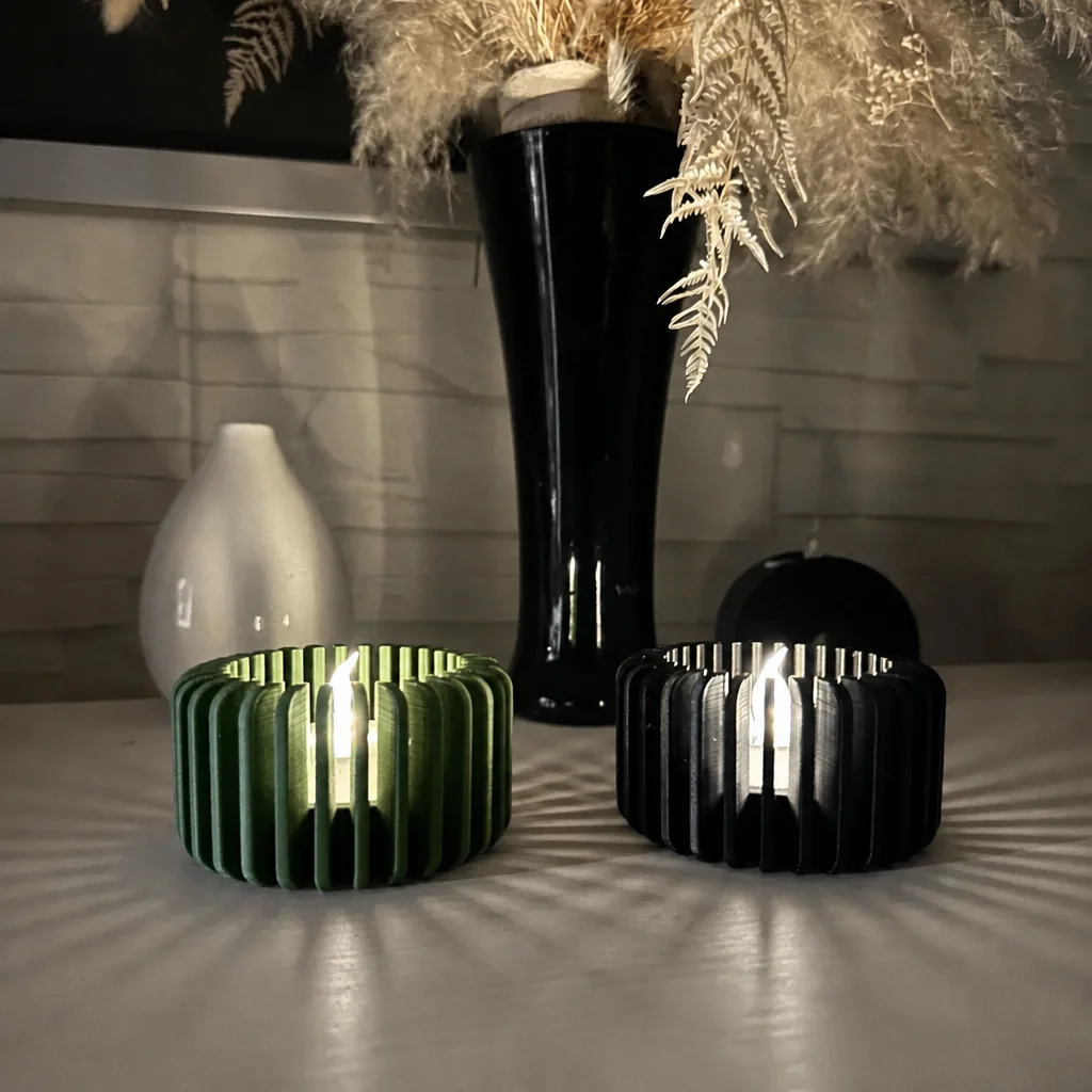 3D Baskı Modern Çizgili Mumluk - Tealight Mumluk (1 Adet)-Yeşil görsel 2
