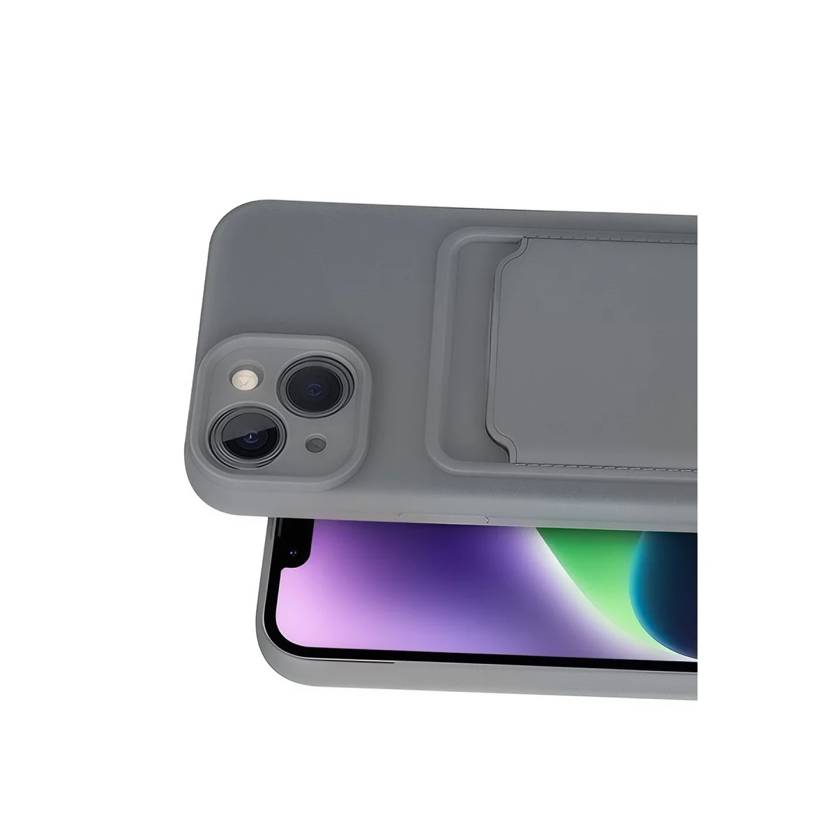 Apple İphone 14 Kılıf Kelvin Kartvizitli Silikon - Gri görsel 2