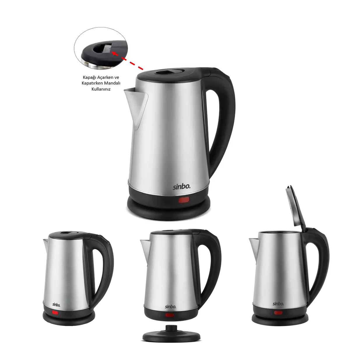 Çelik Kablosuz Su Isıtıcı Kettle 1.8L (360° Döner, Otomatik Kapanma) görsel 2