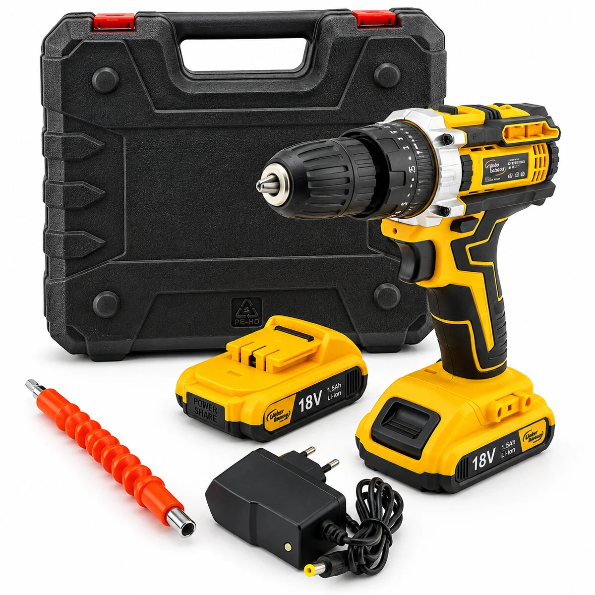 Sarı 1850 Rpm Stanlıy-cordless 18W Şarjlı Matkap Seti Çantalı Yedek Batarya ATS1402 görsel 2