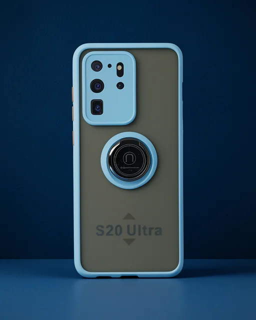 Samsung Galaxy S20 Ultra Kılıf Montreal Yüzüklü Silikon Kapak - Buz Mavi
