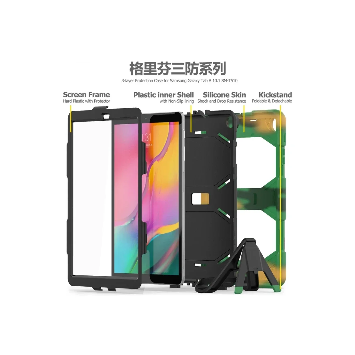 Samsung Galaxy T510 Tab A 10.1 Kılıf Griffin Tablet Kapak - Kamuflaj görsel 4